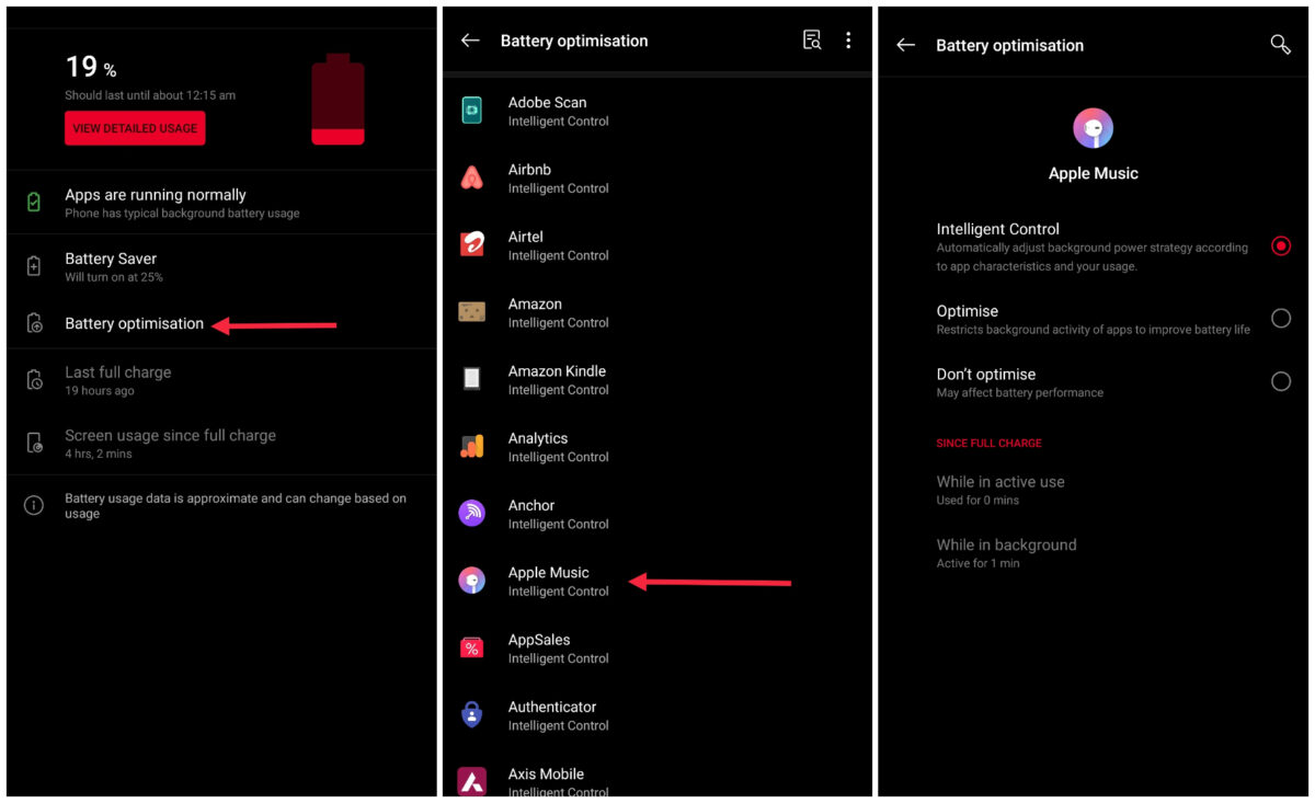 Battery usages statistics oneplus